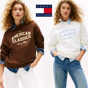 타미힐피거 TOMMY HILFIGER WW45752-YBL 여자 바시티 자수로고 맨투맨 티셔츠