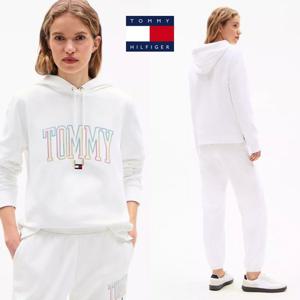 타미힐피거 XW04436-YBL 여자 멀티컬러 자수로고 맨투맨 후드 티셔츠