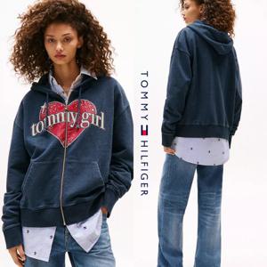 타미힐피거 DN00078-DW5 여자 스팽클 하트로고 오버 사이즈 후드 자켓