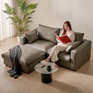 세인트블랑 컴피 구스 가죽 모듈 2인용 양팔 소파 와이드 스툴 sk