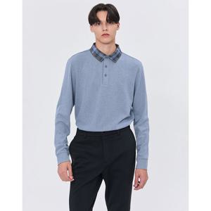 닥스 골프 남성 24FW 스테디셀러체크 카라 스트레치 긴팔 폴로 티셔츠 (BLUE) WGTS4D713B2