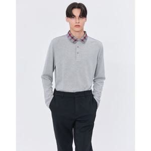 닥스 골프 남성 24FW 스테디셀러체크 카라 스트레치 긴팔 폴로 티셔츠 (GRAY) WGTS4D713G2