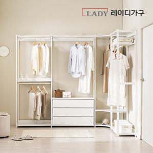 레이디가구 에어랙 철제 드레스룸 시스템옷장 3200 코너 서랍형