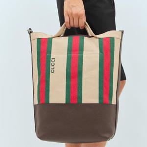 25 FW 구찌 라지 웹스트라이프 캔버스 레더 트림 토트백 795816 FADNF 8582