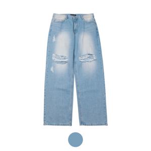 [파파브로] 무릎 찢청 세미와이드 청바지 UP-JEA-8066