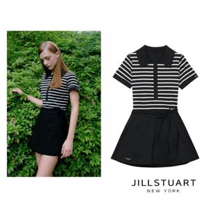 [질스튜어트][랩스커트포함]블랙 스트라이프 투피스 수영복 JASR5E104BK