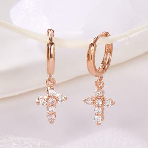 [비앤비골드] 14K 큐빅 십자가 딸랑이 원터치 귀걸이 한쌍 PNE41647