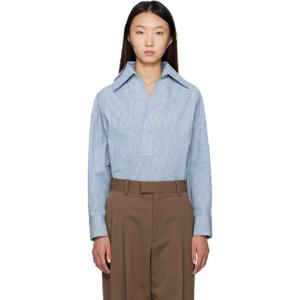 Bottega Veneta 셔츠 블루 코튼   리넨 스트라이프 셔츠 251798F109002