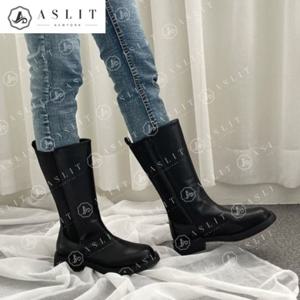 [애슬릿] 둥근 코 통 넓은 밴딩 통굽 첼시 롱 부츠
