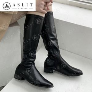 [애슬릿] 스퀘어 여성 슬림 핏 지퍼 삭스 롱 부츠 힐