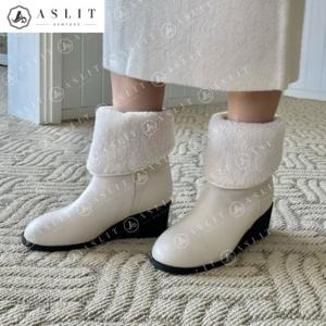 [애슬릿] 둥근 코 여성 안감 퍼 하프 반 앵클 부츠