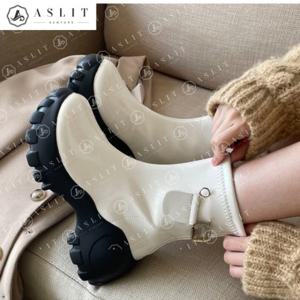 [애슬릿] 여성 어글리 통굽 에나멜 삭스 앵클 부츠