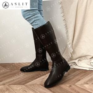 [애슬릿] 겨울 기모 안감 낮은 굽 통 넓은 롱 부츠