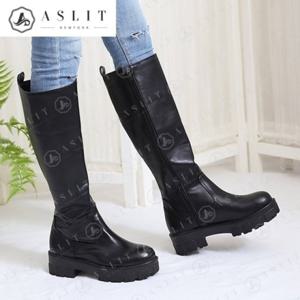 [애슬릿] 빅사이즈 라운드 통굽 슬림 핏 지퍼 롱 부츠