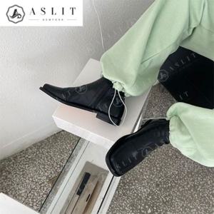 [애슬릿] 납작 스퀘어 여성 플랫 지퍼 앵클 삭스 부츠