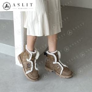 [애슬릿] 안감 퍼 푹신한 세무 투 버클 앵클 부츠