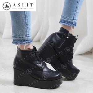 [애슬릿] 여성 통굽 웨지 지퍼 워커 앵클 부츠 8cm