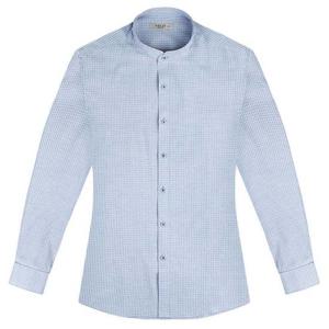 슬림 그래프체크 차이나칼라 블루그레이 셔츠_SV7132 블루셔츠 슬림핏셔츠 긴팔셔츠 파란색셔츠 체크셔츠