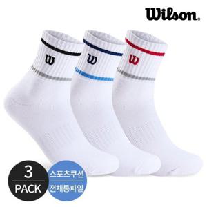 윌슨 남성 스포츠 쿠션 통파일 컬러라인 자수로고 중목 양말 3P_MX