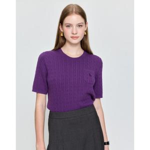 헤지스 여성 25FW 라운드넥 케이블 반팔 풀오버 바이올렛 HSSW5CC73V2