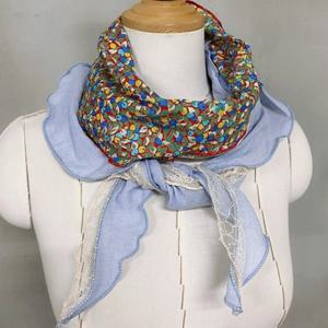 [애슬릿] 앵두 레이스 배색 하프 머플러 스카프