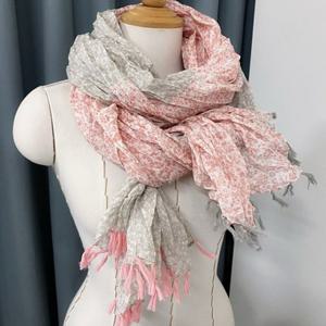 [애슬릿] 하프 배색 면 주름 롱 스카프 머플러