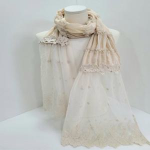 [애슬릿] 여성 레이스 배색 꽃 자수 롱 스카프