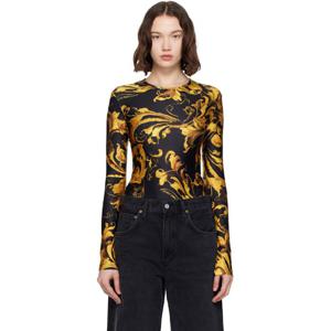 25 FW 베르사체진스꾸뛰르 여성 블랙   골드톤 라이크라 바디수트 252202F358001