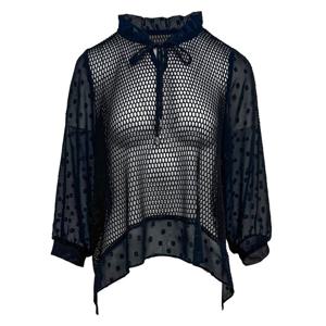 [데시데]도트배색 메쉬레이어드 블라우스 DPM170