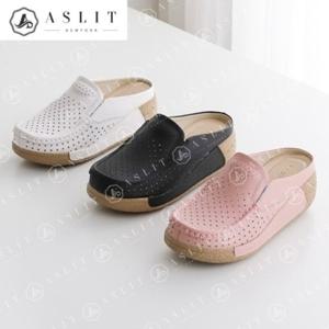 [애슬릿] 여성 키높이 펀칭 천연 소 가죽 뮬 블로퍼 5cm