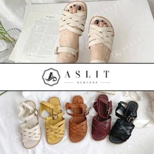 [애슬릿] 플랫 격자 크로스 스트랩 샌들 1.5cm