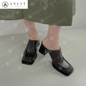 [애슬릿] 스퀘어 토 통굽 미들 힐 7cm 로퍼 블로퍼