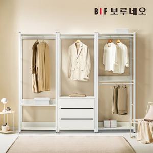 보루네오 아이든 시스템 행거 철제 드레스룸 2400 M 3단서랍 세