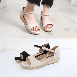 [애슬릿] 빅사이즈 패브릭 웨지 발목 스트랩 샌들