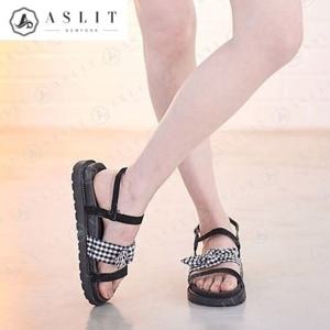 [애슬릿] 여성 체크 리본 슬림 스트랩 슬링백 샌들