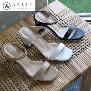 [애슬릿] 스퀘어 스트랩 큐빅 장식 청키 뮬 샌들 하이 힐