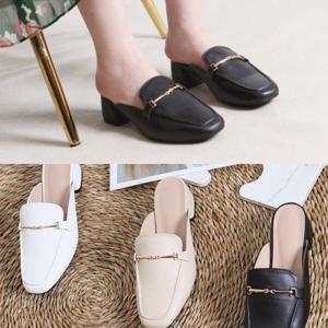 [애슬릿] 청키 힐 금장 스퀘어 뮬 블로퍼