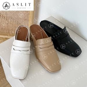 [애슬릿] 스퀘어 토 여성 청키 미들 힐 페니 뮬 블로퍼