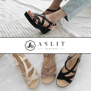 [애슬릿] 크로스 꼬임 웨지 힐 슬링백 스트랩 샌들