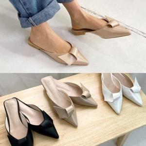 [애슬릿] 매듭 스틸레토 플랫 뮬 블로퍼 2cm