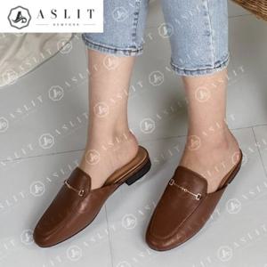 [애슬릿] 여성 둥근코 라운드 골드 체인 페니 뮬 블로퍼