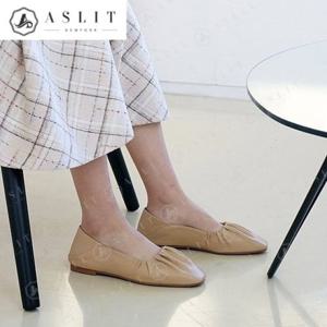 [애슬릿] 셔링 사각 코 절개 여성 말랑 플랫 슈즈