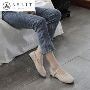 [애슬릿] 전체 퍼 스퀘어 메리 제인 털 플랫 슈즈