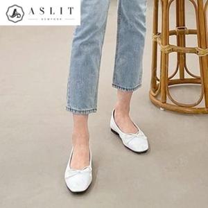 [애슬릿] 데일리 사각 코 리본 여성 플랫 슈즈