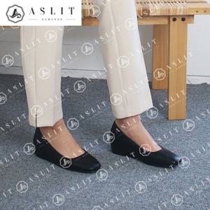 [애슬릿] 여성 스퀘어 토 사선 절개 키높이 플랫 슈즈
