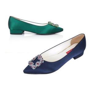 [쥬아나윤] 큐빅 스퀘어 뾰족코 로우힐 펌프스 여성 수제화