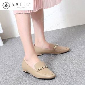 [애슬릿] 빅사이즈 여성 진주체인 플랫 로퍼 단화 2cm