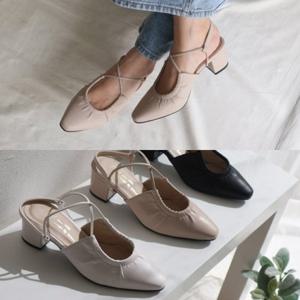 [애슬릿] 밴딩 스퀘어 엑스 스트랩 펌프스 힐