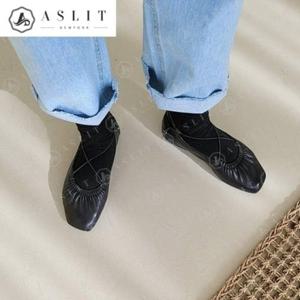 [애슬릿] 봄 사각 코 밴딩 스트랩 말랑 플랫 슈즈