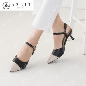 [애슬릿] 스틸레토 투톤 메리제인 여성 슬링백 미들 힐